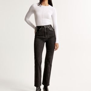 Abercrombie & Fitch Ultra High Rise Ankle Straight Mixed Leather Jean